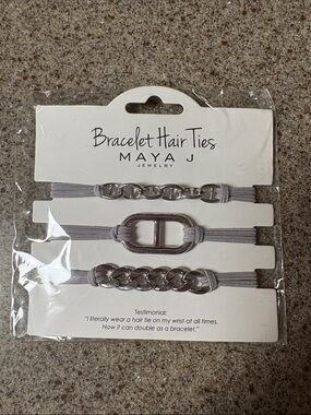 Maya J Bracelet Hair Ties in Light Gray with Silver Accents - Set of 3